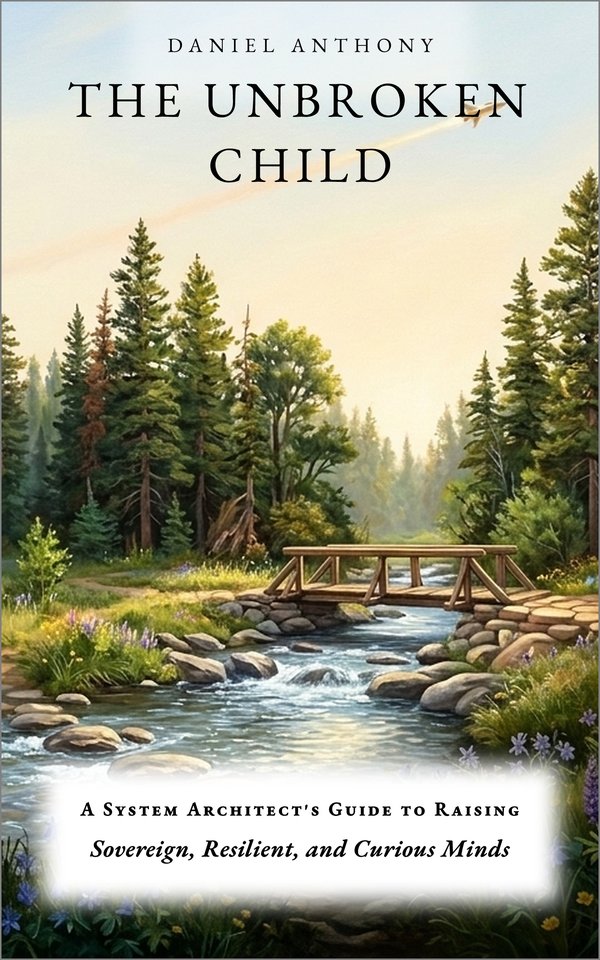 The cover of The Unbroken Child by Daniel Anthony: a young sapling rising toward mountain sunrise and stars.